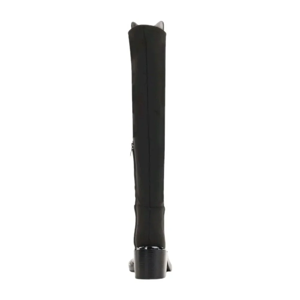 DKNY Black Smooth Heeled Over The Knee High Boots With Metallic Accents Size 7